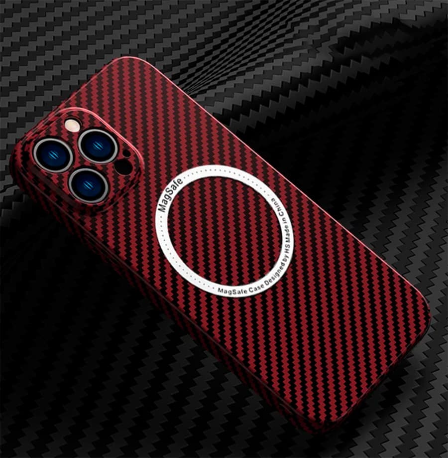 Чехол для iPhone 15 Pro Carbon MagSafe Красный